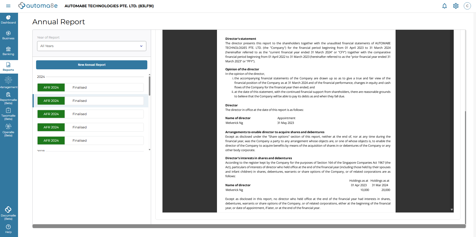 Automated Director's Statement